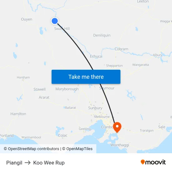 Piangil to Koo Wee Rup map
