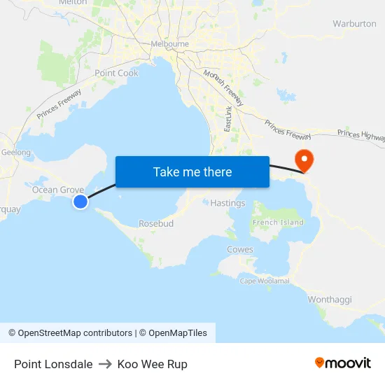 Point Lonsdale to Koo Wee Rup map