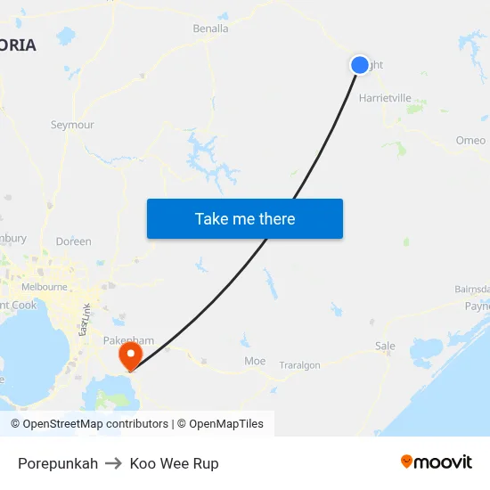 Porepunkah to Koo Wee Rup map