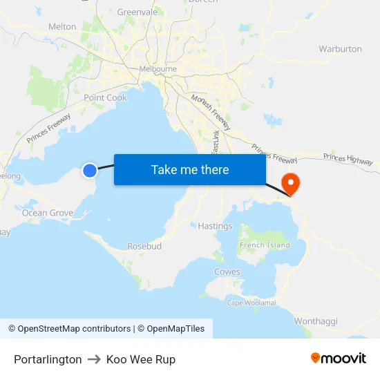 Portarlington to Koo Wee Rup map