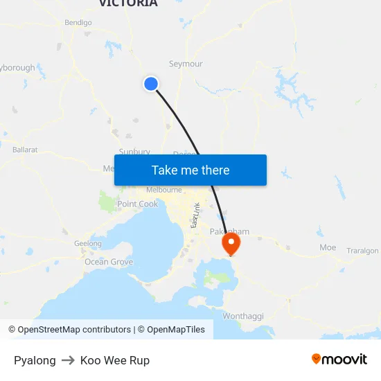 Pyalong to Koo Wee Rup map