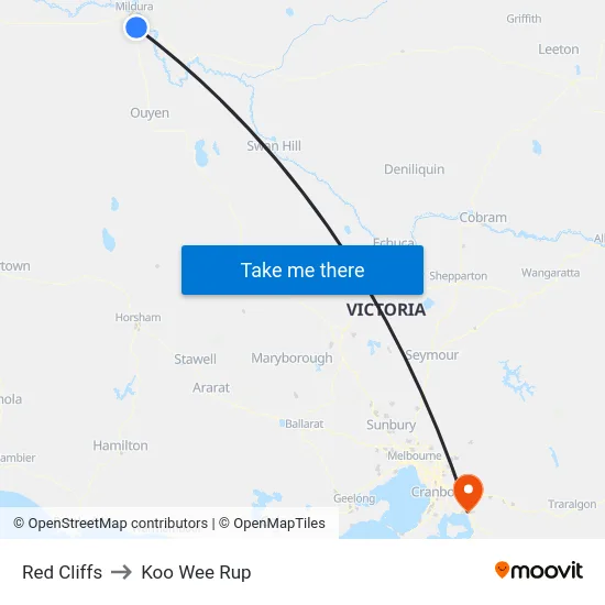 Red Cliffs to Koo Wee Rup map