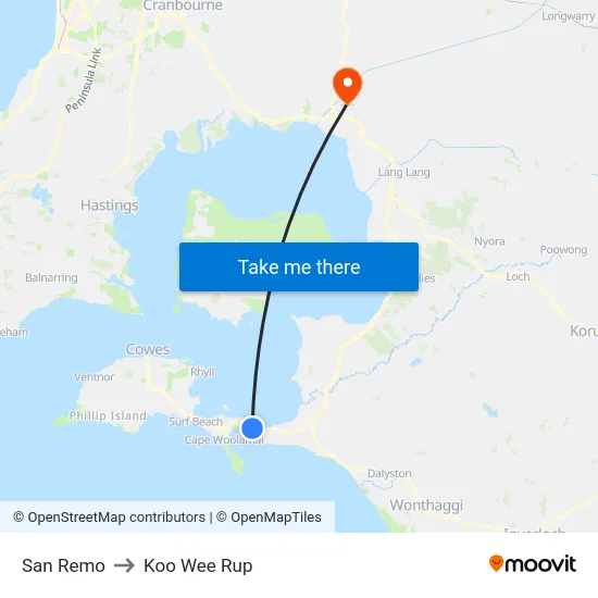 San Remo to Koo Wee Rup map
