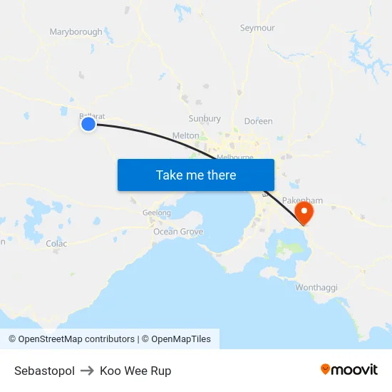 Sebastopol to Koo Wee Rup map