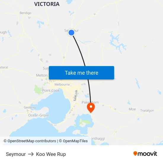Seymour to Koo Wee Rup map