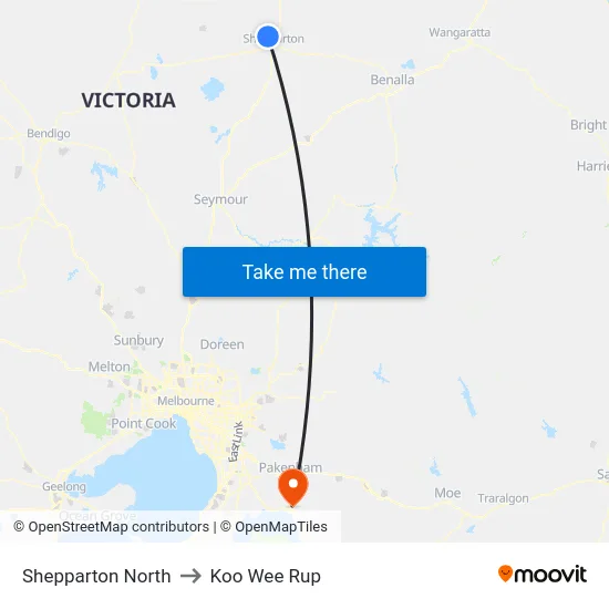 Shepparton North to Koo Wee Rup map