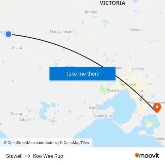 Stawell to Koo Wee Rup map