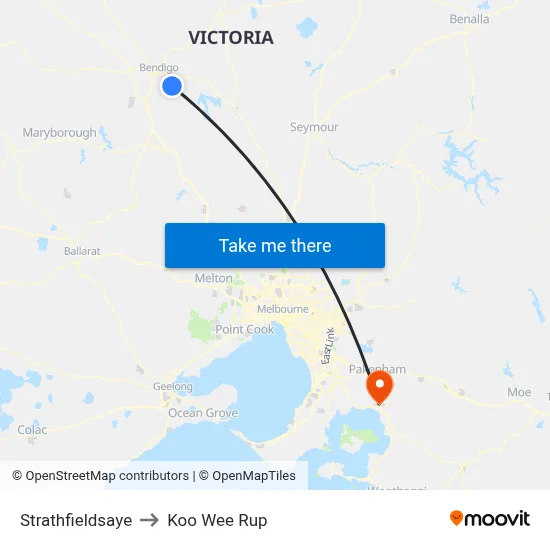 Strathfieldsaye to Koo Wee Rup map