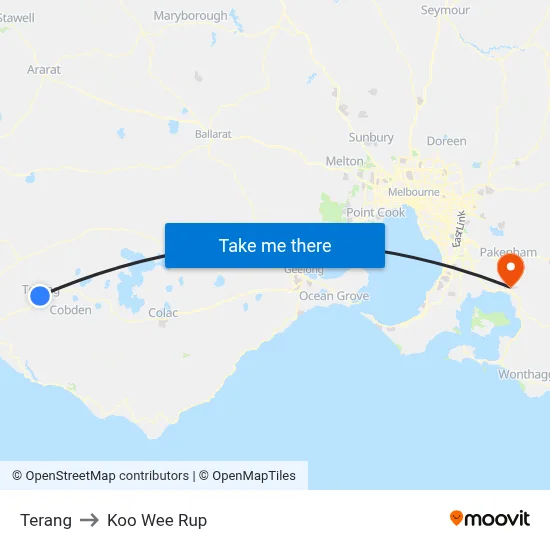 Terang to Koo Wee Rup map