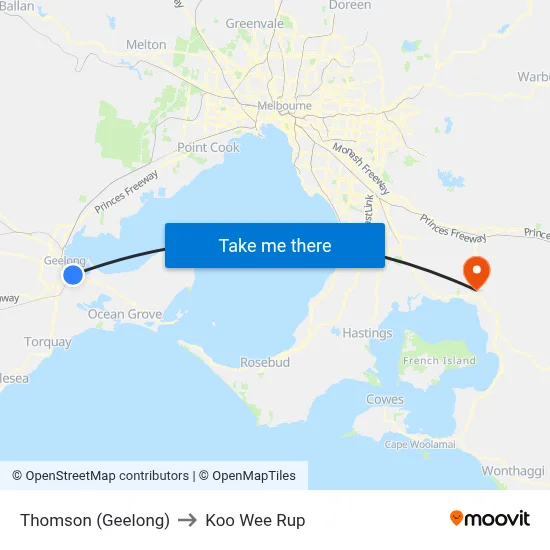 Thomson (Geelong) to Koo Wee Rup map