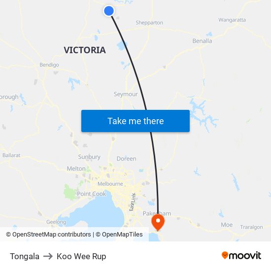 Tongala to Koo Wee Rup map