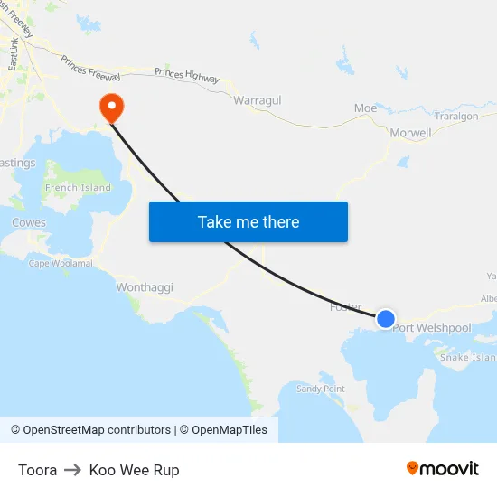 Toora to Koo Wee Rup map