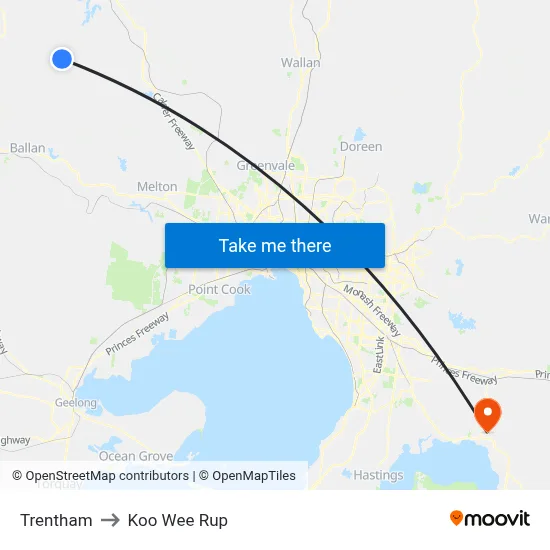 Trentham to Koo Wee Rup map