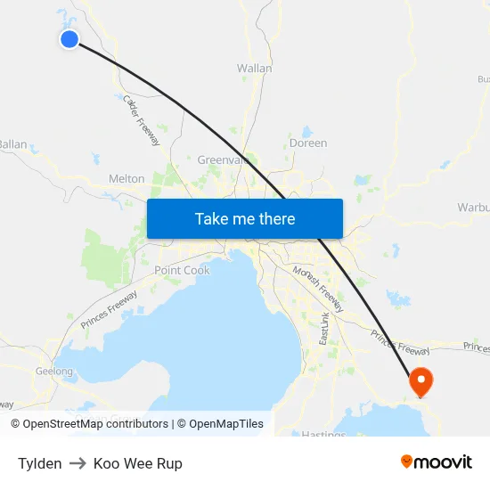 Tylden to Koo Wee Rup map