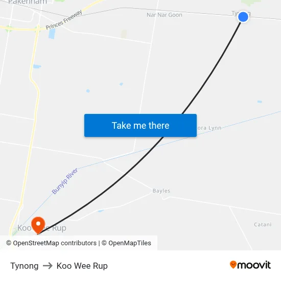 Tynong to Koo Wee Rup map