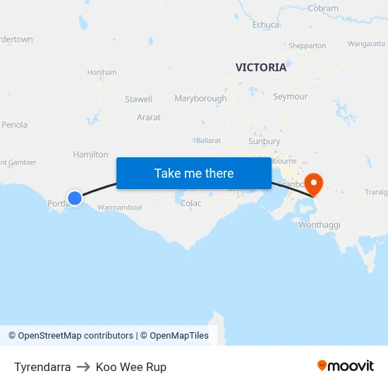 Tyrendarra to Koo Wee Rup map