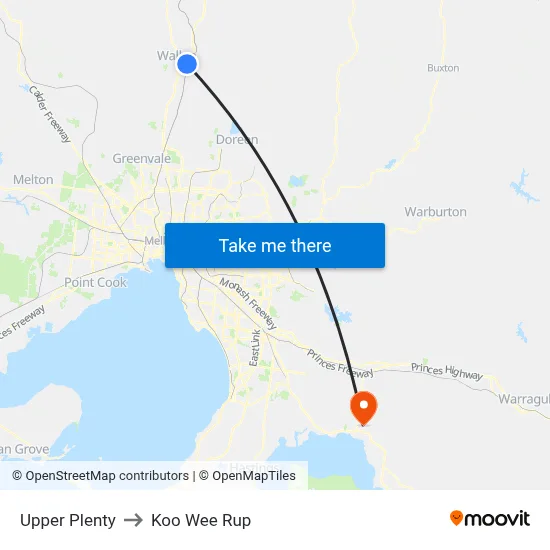 Upper Plenty to Koo Wee Rup map