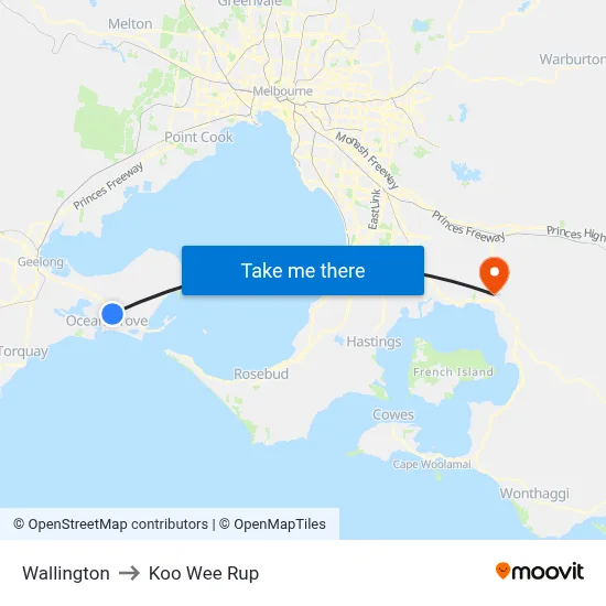 Wallington to Koo Wee Rup map