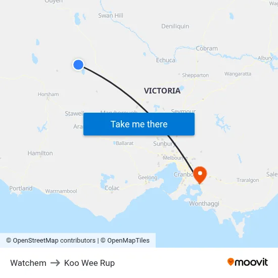 Watchem to Koo Wee Rup map