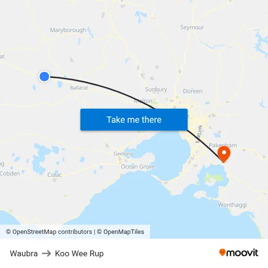 Waubra to Koo Wee Rup map