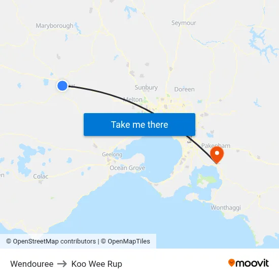 Wendouree to Koo Wee Rup map