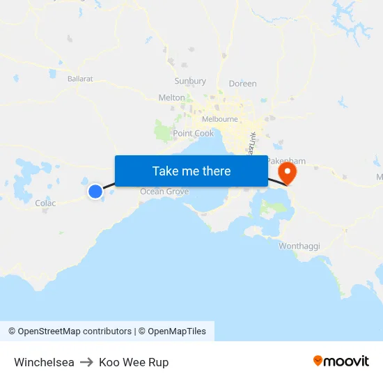 Winchelsea to Koo Wee Rup map