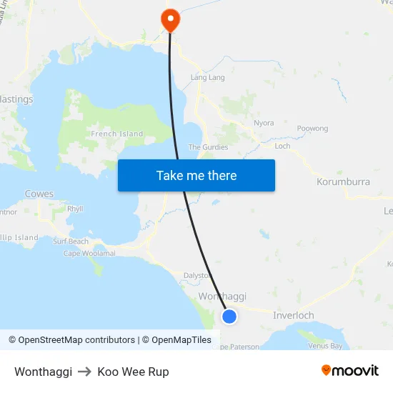 Wonthaggi to Koo Wee Rup map