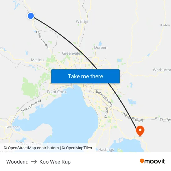 Woodend to Koo Wee Rup map