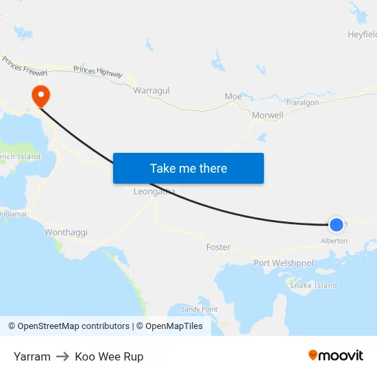 Yarram to Koo Wee Rup map