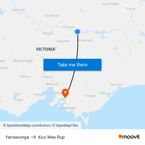 Yarrawonga to Koo Wee Rup map
