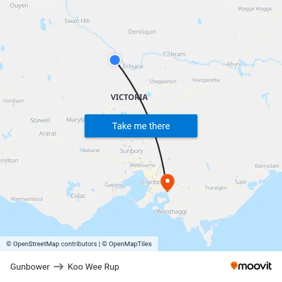 Gunbower to Koo Wee Rup map