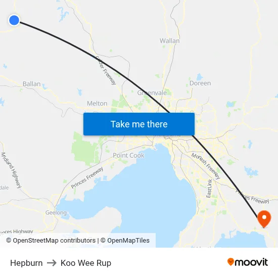 Hepburn to Koo Wee Rup map