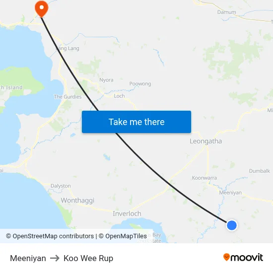 Meeniyan to Koo Wee Rup map