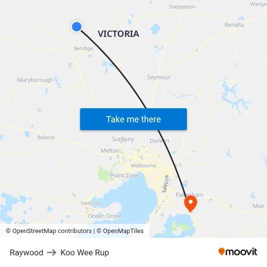 Raywood to Koo Wee Rup map