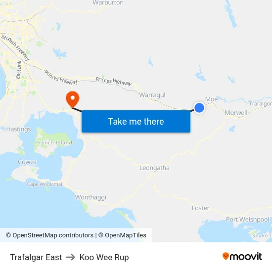 Trafalgar East to Koo Wee Rup map