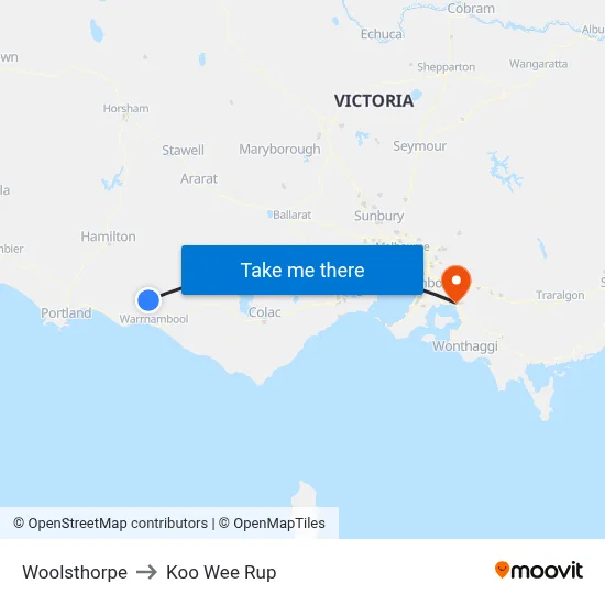 Woolsthorpe to Koo Wee Rup map