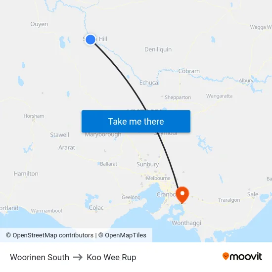 Woorinen South to Koo Wee Rup map