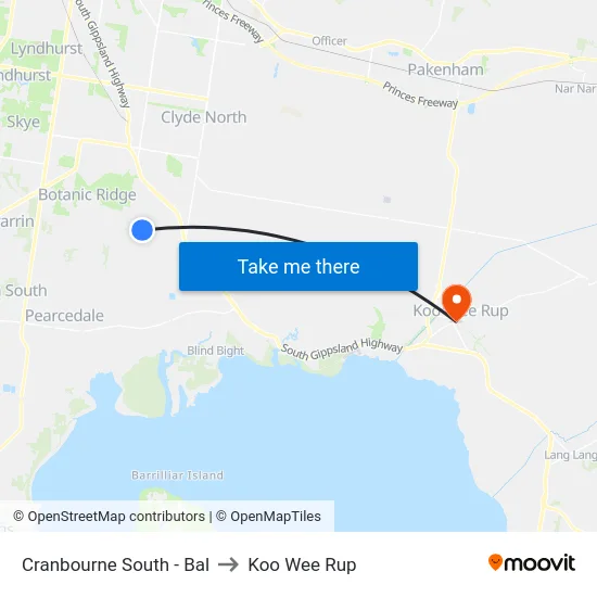 Cranbourne South - Bal to Koo Wee Rup map
