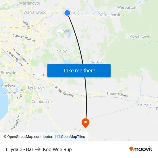 Lilydale - Bal to Koo Wee Rup map