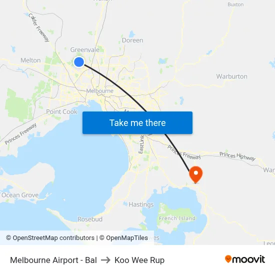 Melbourne Airport - Bal to Koo Wee Rup map