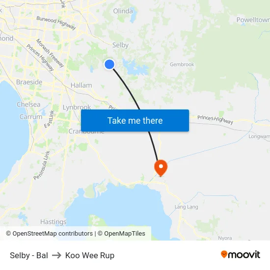 Selby - Bal to Koo Wee Rup map