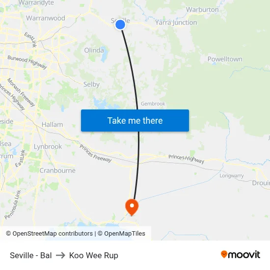 Seville - Bal to Koo Wee Rup map