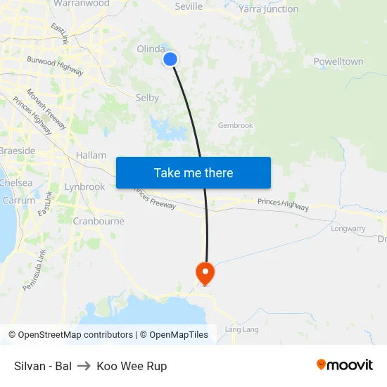 Silvan - Bal to Koo Wee Rup map