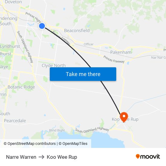 Narre Warren to Koo Wee Rup map