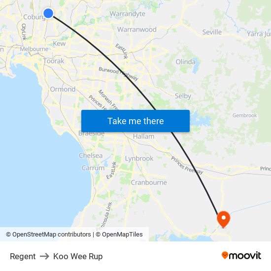 Regent to Koo Wee Rup map