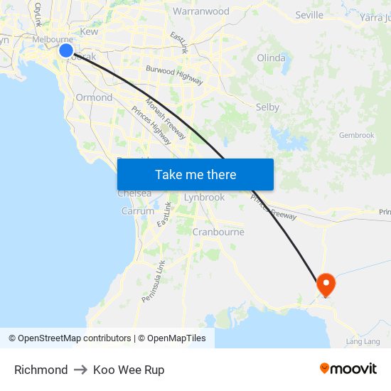 Richmond to Koo Wee Rup map