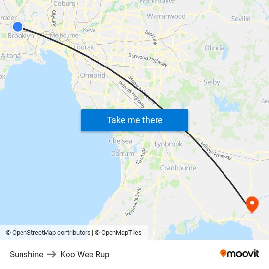 Sunshine to Koo Wee Rup map