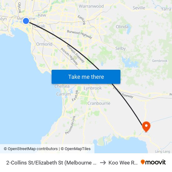 2-Collins St/Elizabeth St (Melbourne City) to Koo Wee Rup map
