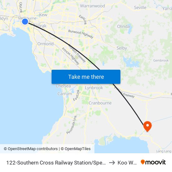 122-Southern Cross Railway Station/Spencer St (Melbourne City) to Koo Wee Rup map