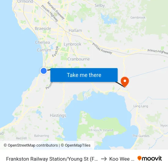 Frankston Railway Station/Young St to Koo Wee Rup map